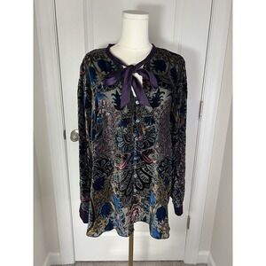 Hale Bob Bohemian Burnout Velvet Silk Blend Blouse Large Regalcore